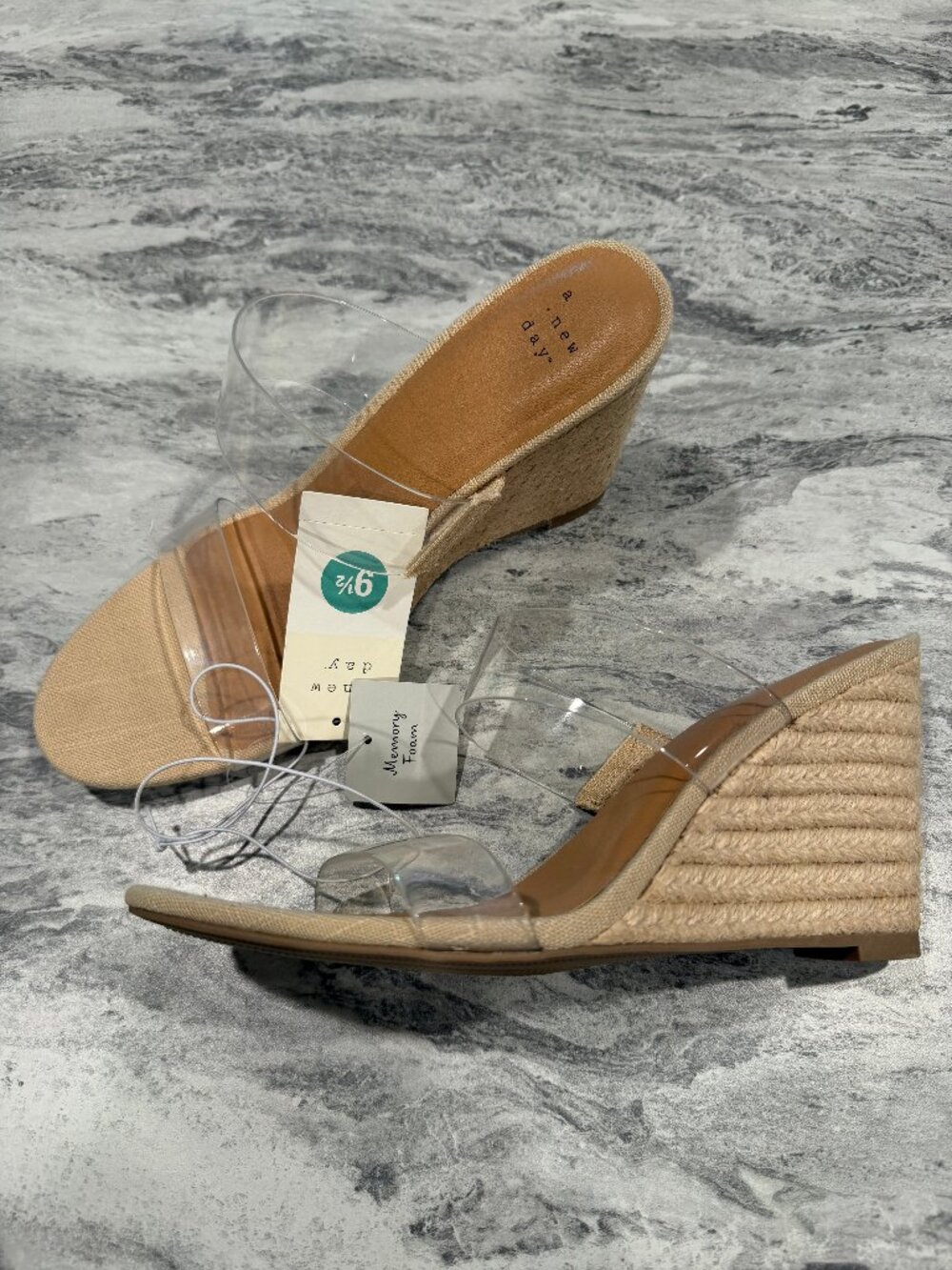 A New Day Women's Ansel Double Band Open Toe Wedge Heels with Memory Foam Insole